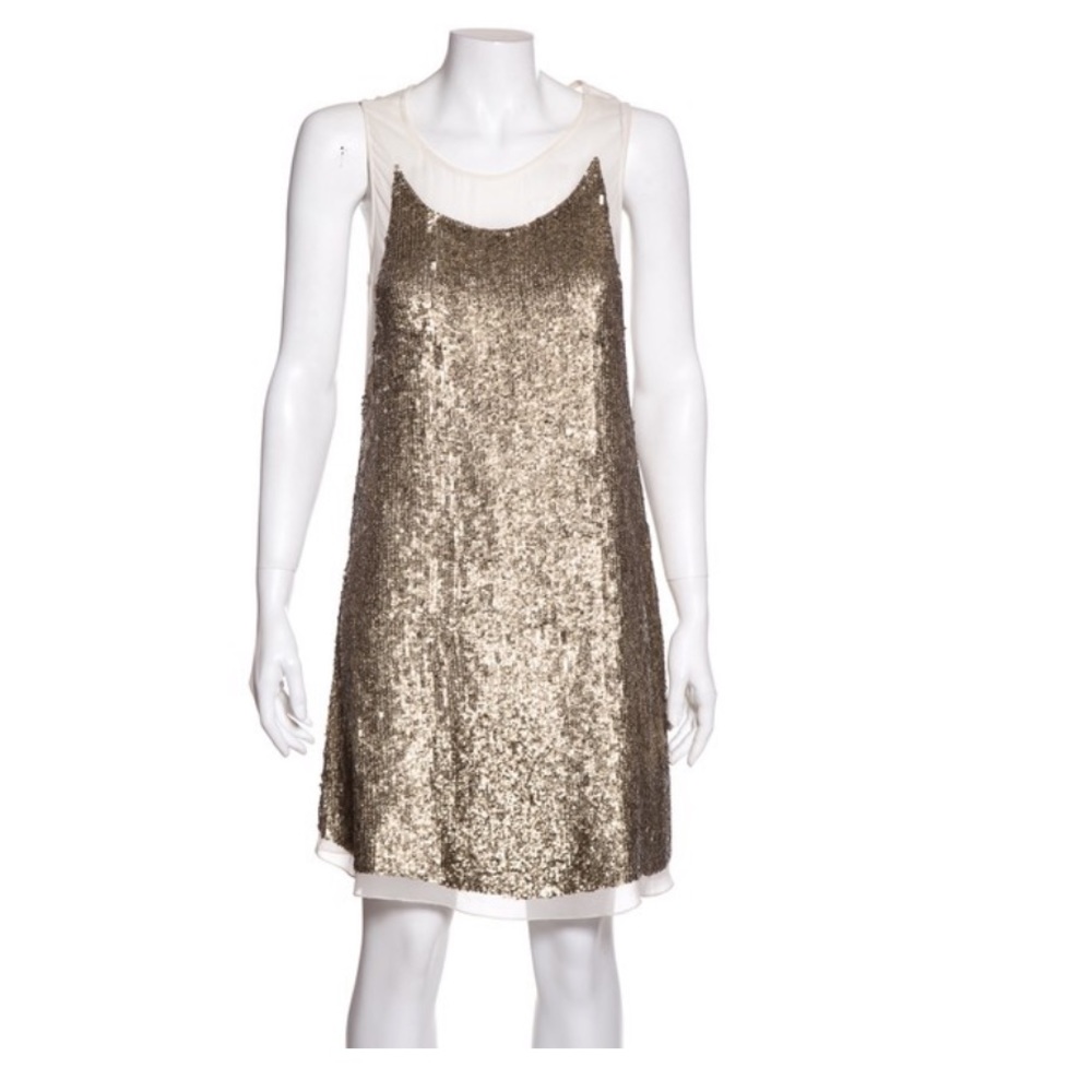 Gryphon New York Gold & cream sequin shift Dress